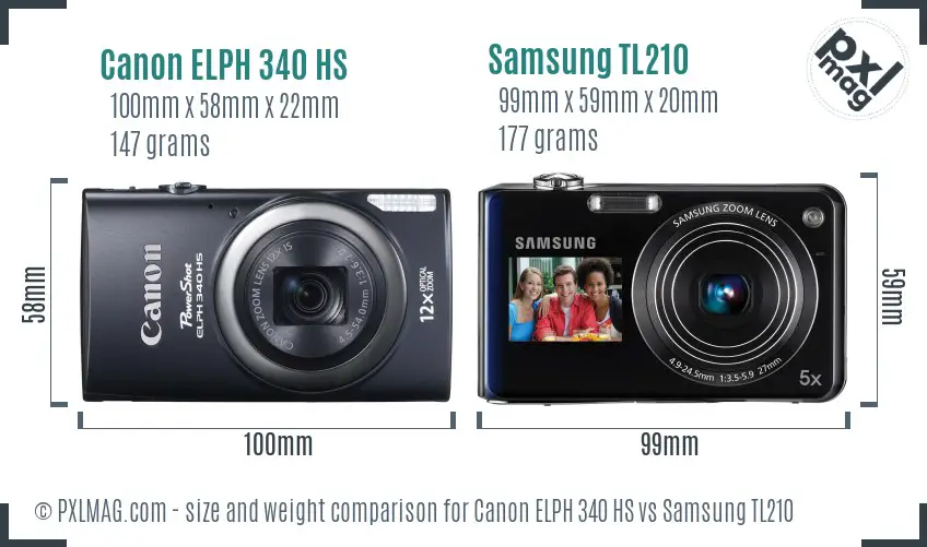 Canon ELPH 340 HS vs Samsung TL210 size comparison