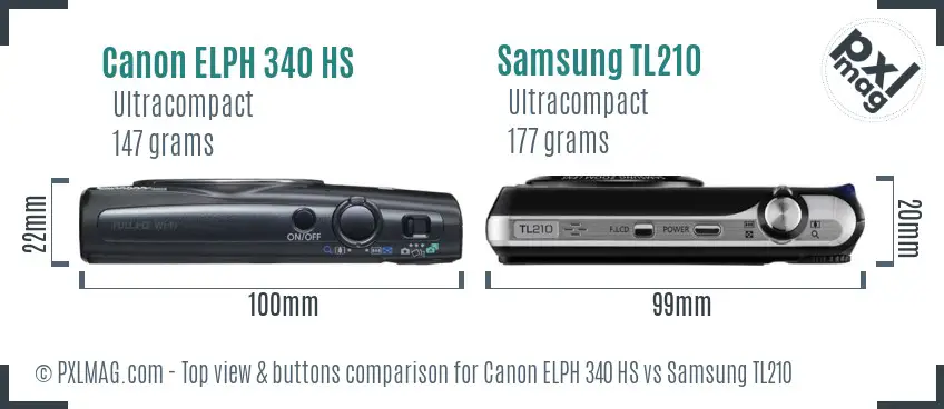 Canon ELPH 340 HS vs Samsung TL210 top view buttons comparison