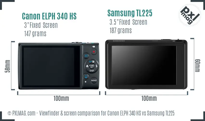 Canon ELPH 340 HS vs Samsung TL225 Screen and Viewfinder comparison Canon ELPH 340 HS vs Samsung TL225 Screen and Viewfinder comparison