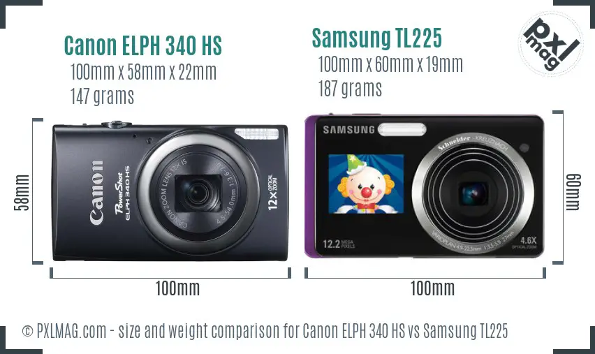 Canon ELPH 340 HS vs Samsung TL225 size comparison Canon ELPH 340 HS vs Samsung TL225 size comparison