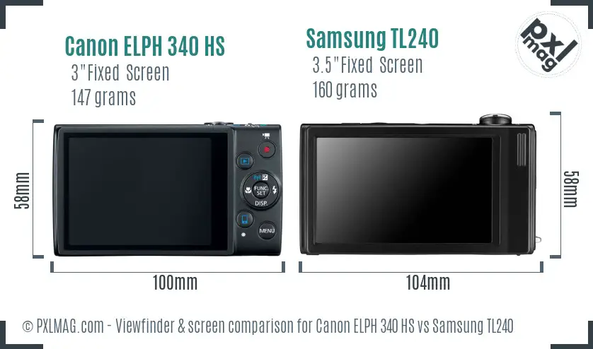 Canon ELPH 340 HS vs Samsung TL240 Screen and Viewfinder comparison