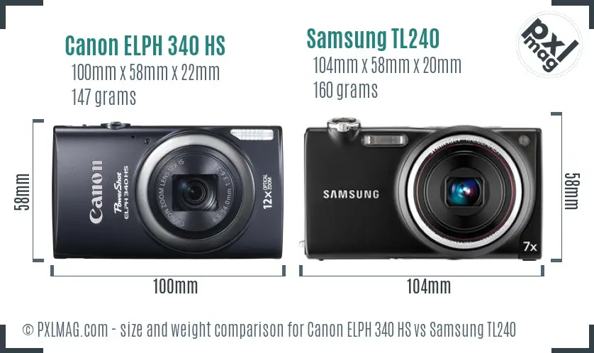 Canon ELPH 340 HS vs Samsung TL240 size comparison