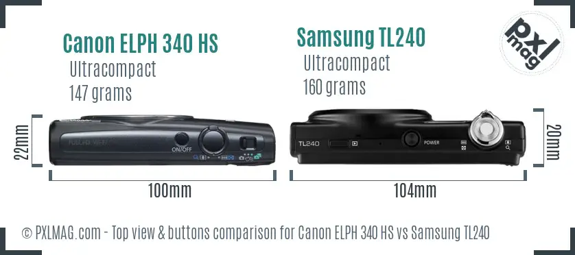 Canon ELPH 340 HS vs Samsung TL240 top view buttons comparison