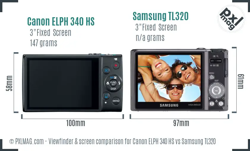 Canon ELPH 340 HS vs Samsung TL320 Screen and Viewfinder comparison