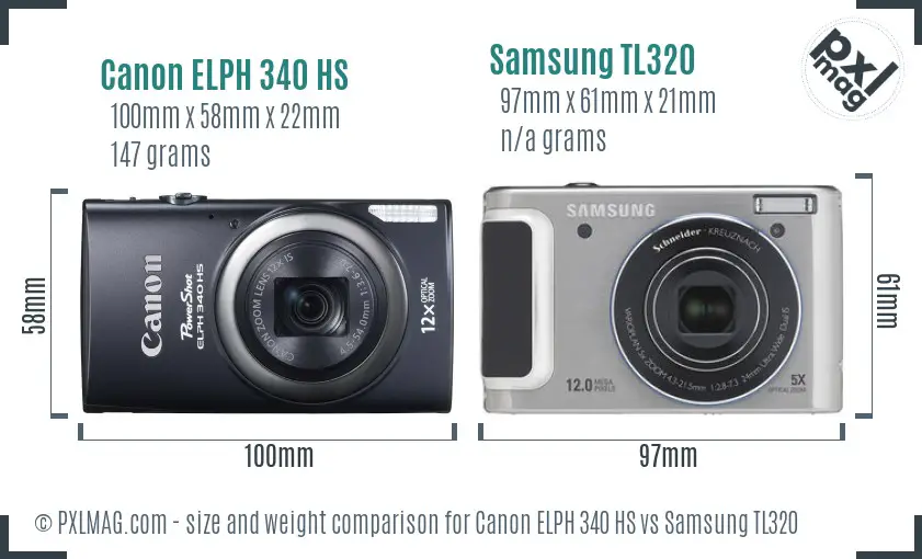 Canon ELPH 340 HS vs Samsung TL320 size comparison