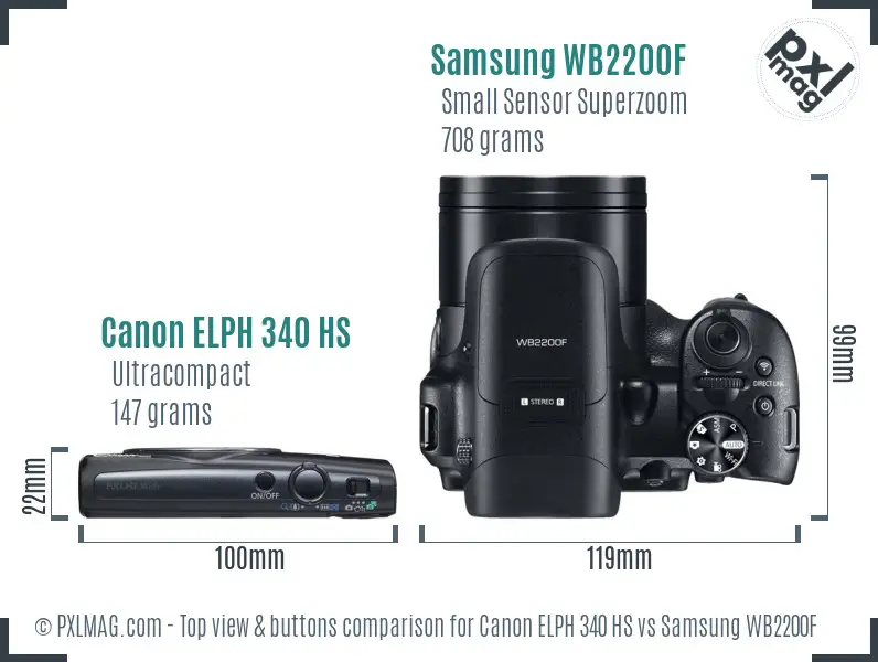 Canon ELPH 340 HS vs Samsung WB2200F top view buttons comparison