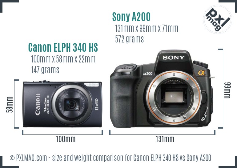 Canon ELPH 340 HS vs Sony A200 size comparison