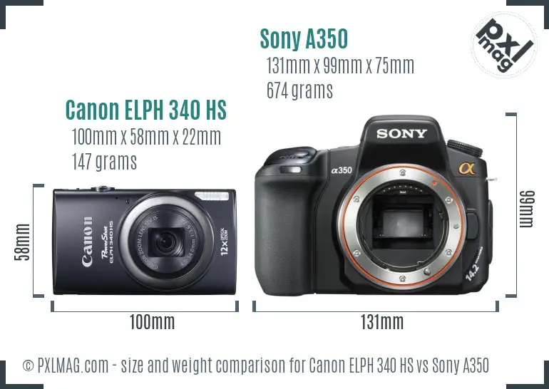 Canon ELPH 340 HS vs Sony A350 size comparison Canon ELPH 340 HS vs Sony A350 size comparison