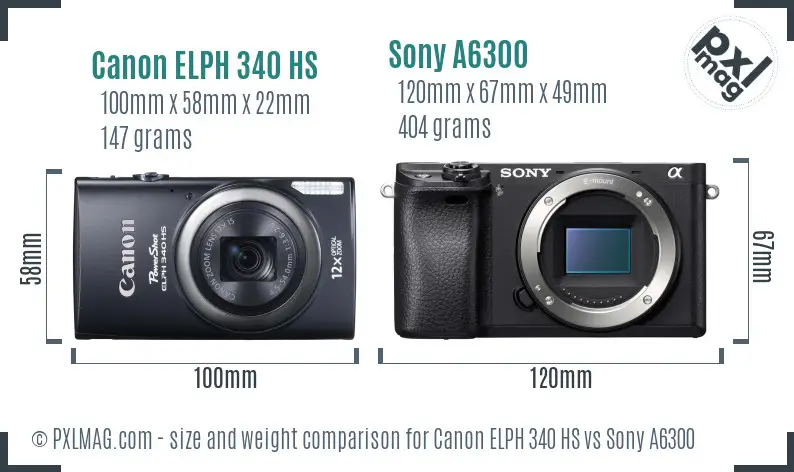 Canon ELPH 340 HS vs Sony A6300 size comparison