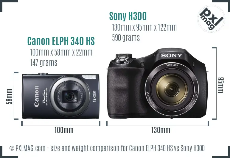 Canon ELPH 340 HS vs Sony H300 size comparison