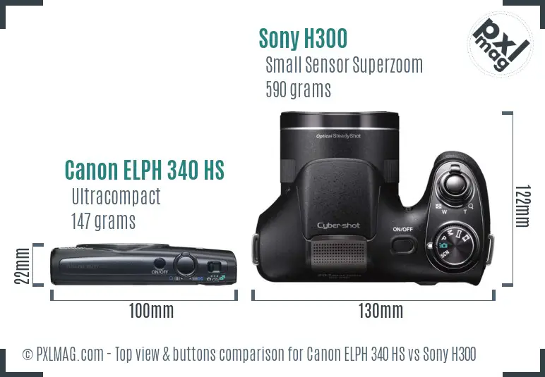 Canon ELPH 340 HS vs Sony H300 top view buttons comparison