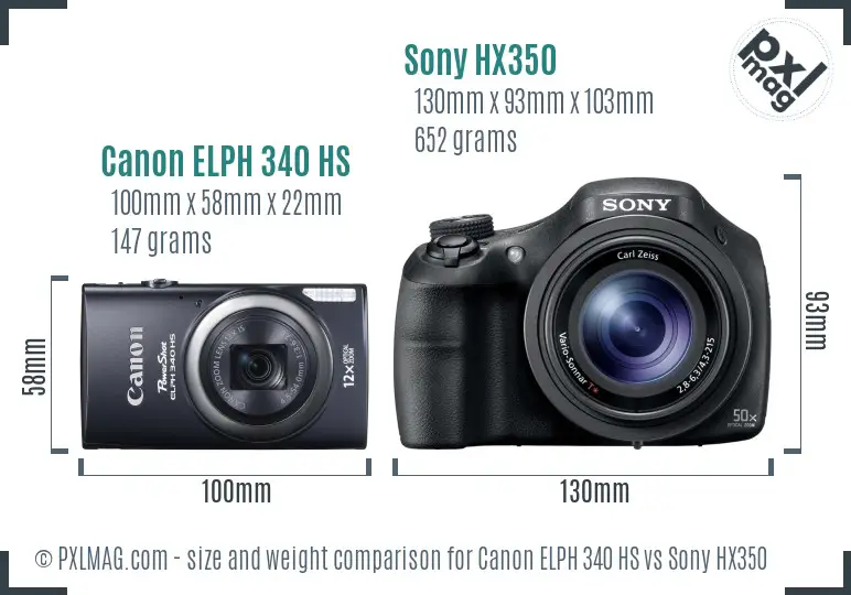Canon ELPH 340 HS vs Sony HX350 size comparison Canon ELPH 340 HS vs Sony HX350 size comparison