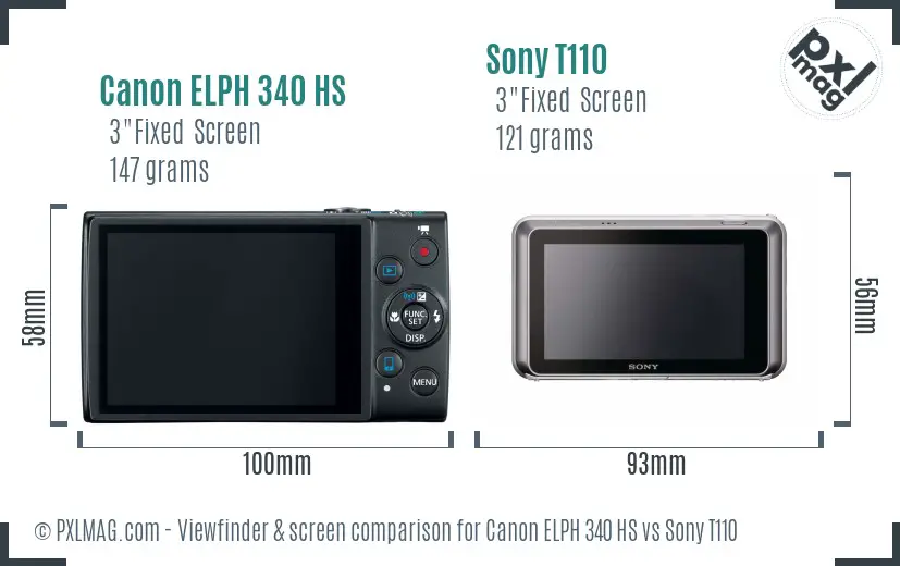 Canon ELPH 340 HS vs Sony T110 Screen and Viewfinder comparison
