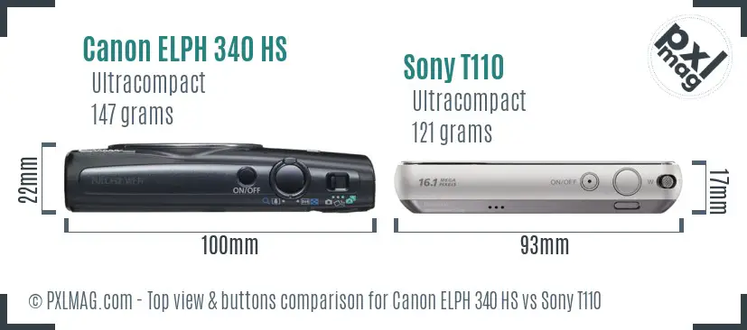 Canon ELPH 340 HS vs Sony T110 top view buttons comparison