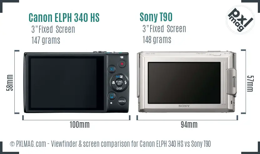Canon ELPH 340 HS vs Sony T90 Screen and Viewfinder comparison