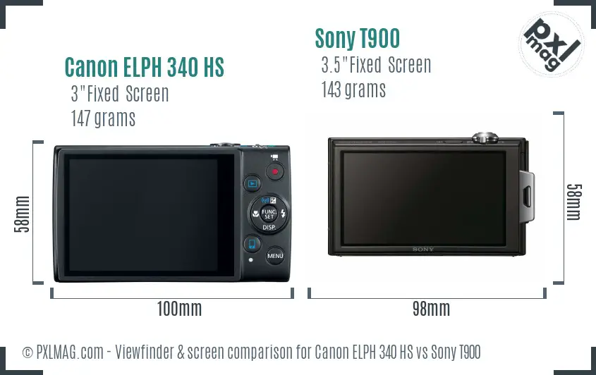 Canon ELPH 340 HS vs Sony T900 Screen and Viewfinder comparison