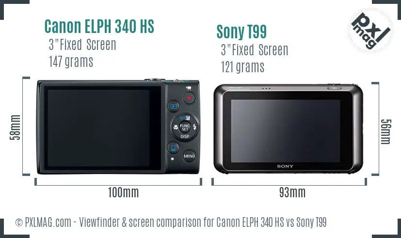 Canon ELPH 340 HS vs Sony T99 Screen and Viewfinder comparison