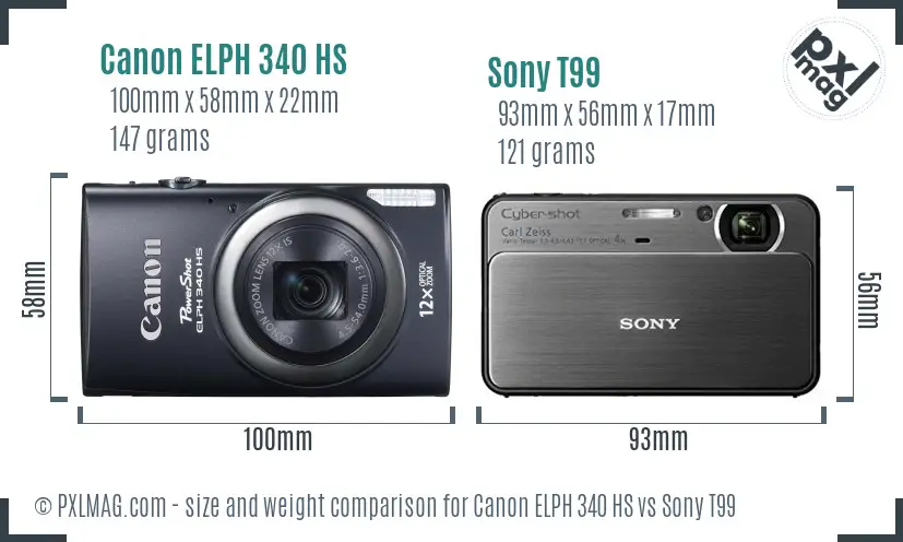 Canon ELPH 340 HS vs Sony T99 size comparison