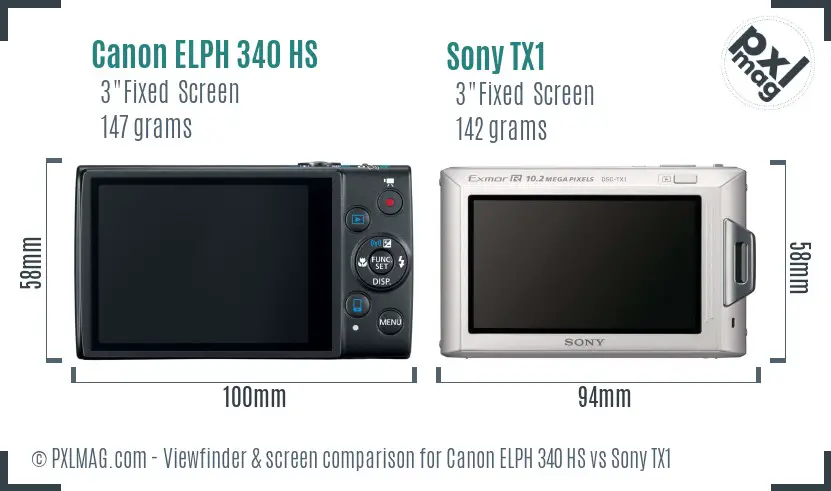 Canon ELPH 340 HS vs Sony TX1 Screen and Viewfinder comparison