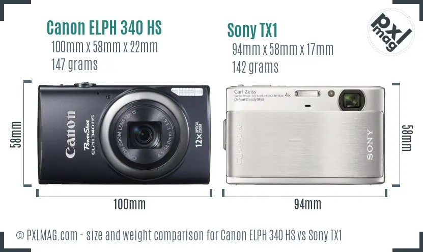 Canon ELPH 340 HS vs Sony TX1 size comparison