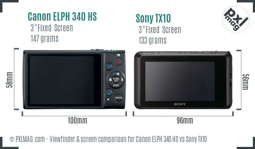 Canon ELPH 340 HS vs Sony TX10 Screen and Viewfinder comparison