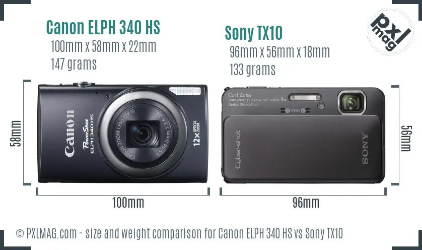 Canon ELPH 340 HS vs Sony TX10 size comparison