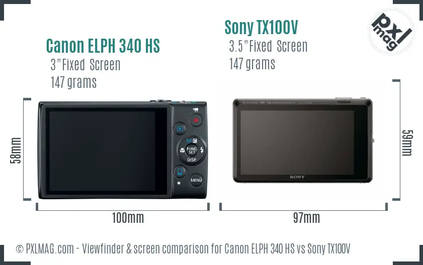 Canon ELPH 340 HS vs Sony TX100V Screen and Viewfinder comparison