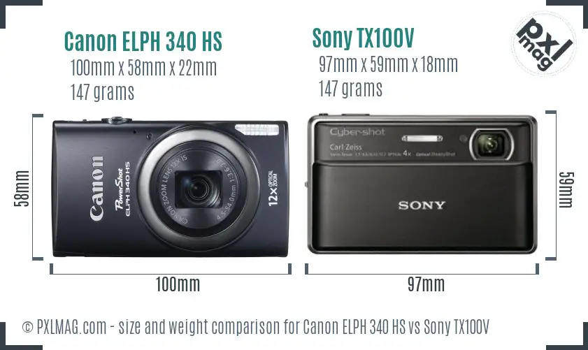 Canon ELPH 340 HS vs Sony TX100V size comparison