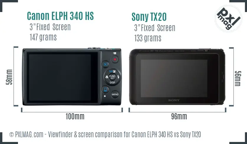 Canon ELPH 340 HS vs Sony TX20 Screen and Viewfinder comparison