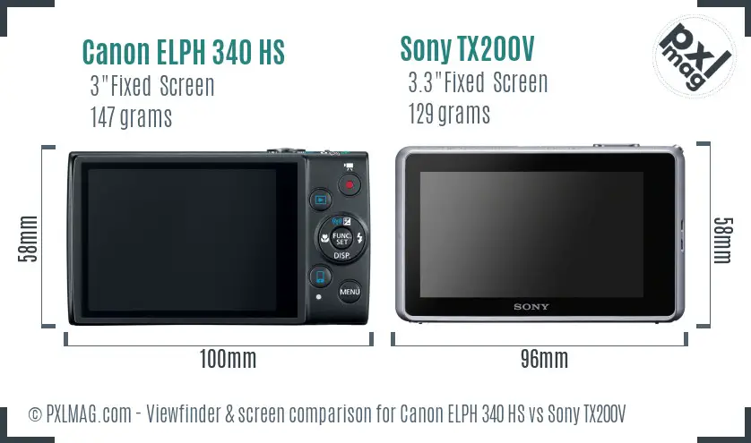 Canon ELPH 340 HS vs Sony TX200V Screen and Viewfinder comparison