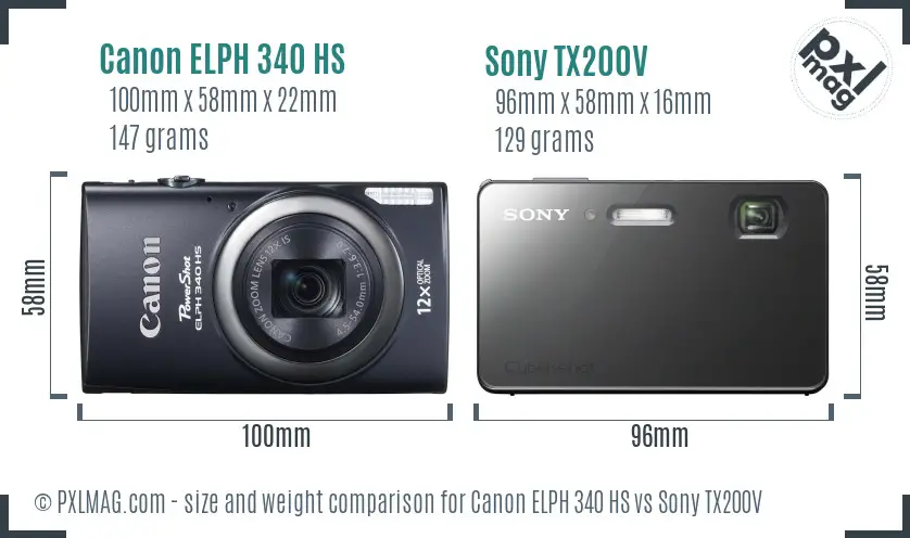Canon ELPH 340 HS vs Sony TX200V size comparison