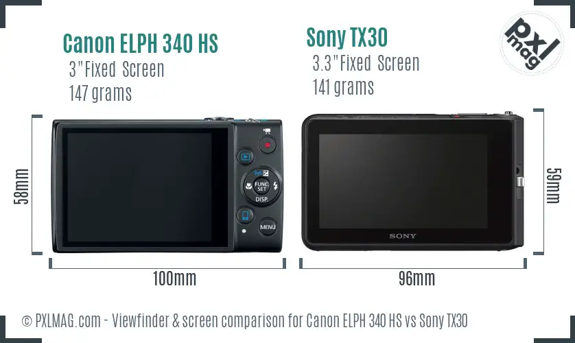 Canon ELPH 340 HS vs Sony TX30 Screen and Viewfinder comparison