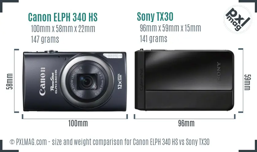 Canon ELPH 340 HS vs Sony TX30 size comparison