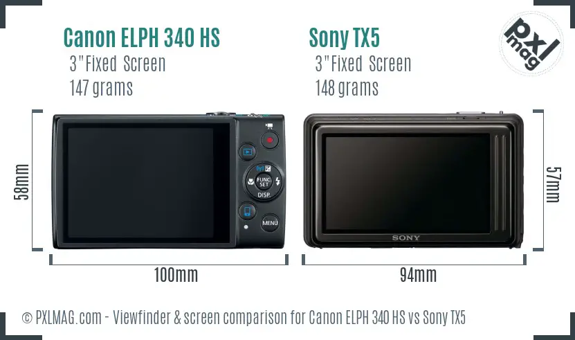 Canon ELPH 340 HS vs Sony TX5 Screen and Viewfinder comparison