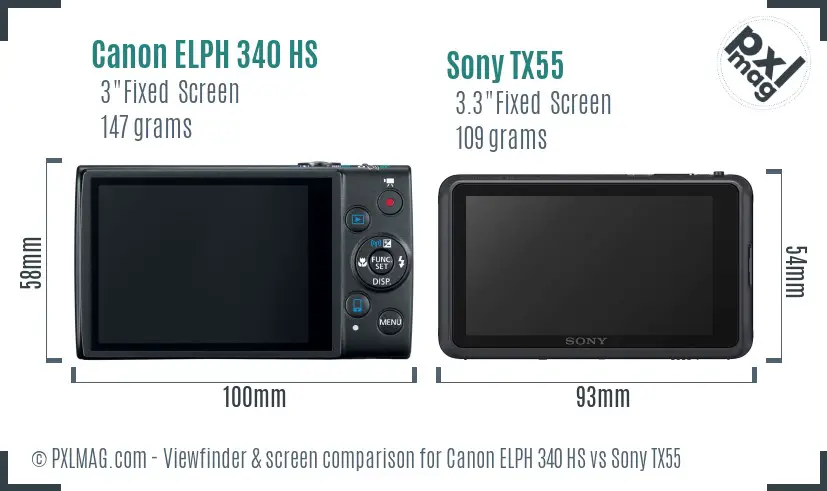 Canon ELPH 340 HS vs Sony TX55 Screen and Viewfinder comparison