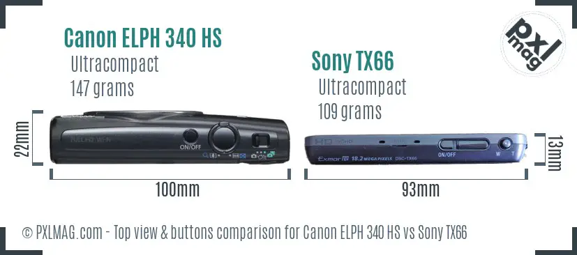 Canon ELPH 340 HS vs Sony TX66 top view buttons comparison