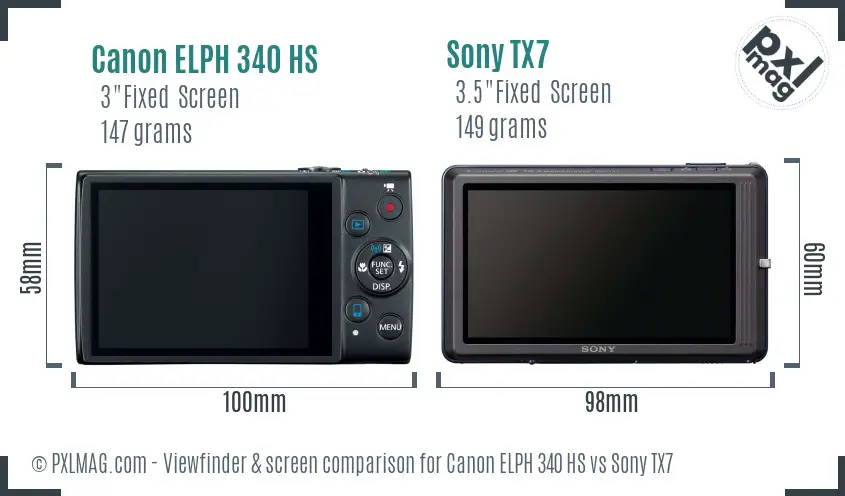 Canon ELPH 340 HS vs Sony TX7 Screen and Viewfinder comparison