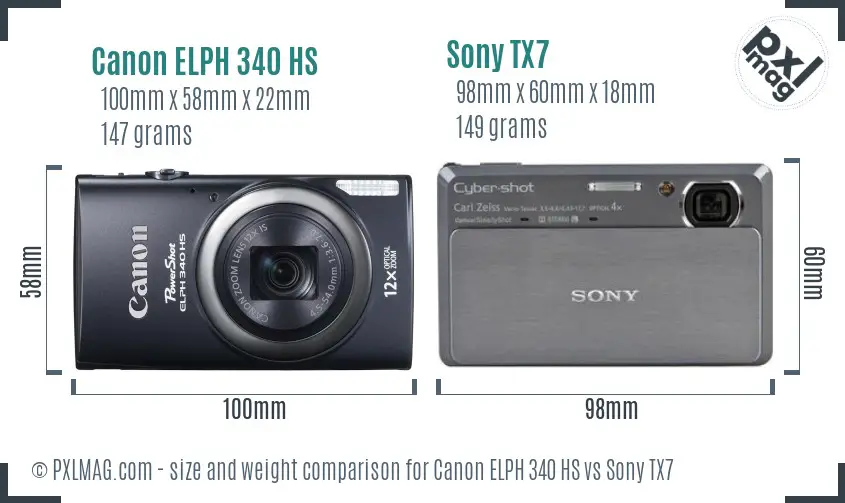 Canon ELPH 340 HS vs Sony TX7 size comparison