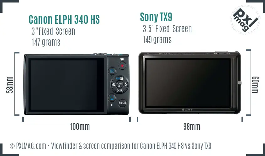 Canon ELPH 340 HS vs Sony TX9 Screen and Viewfinder comparison