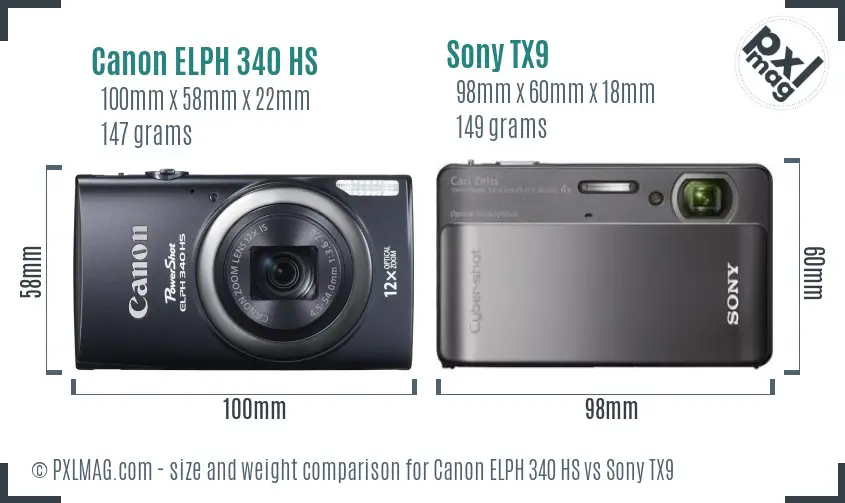 Canon ELPH 340 HS vs Sony TX9 size comparison