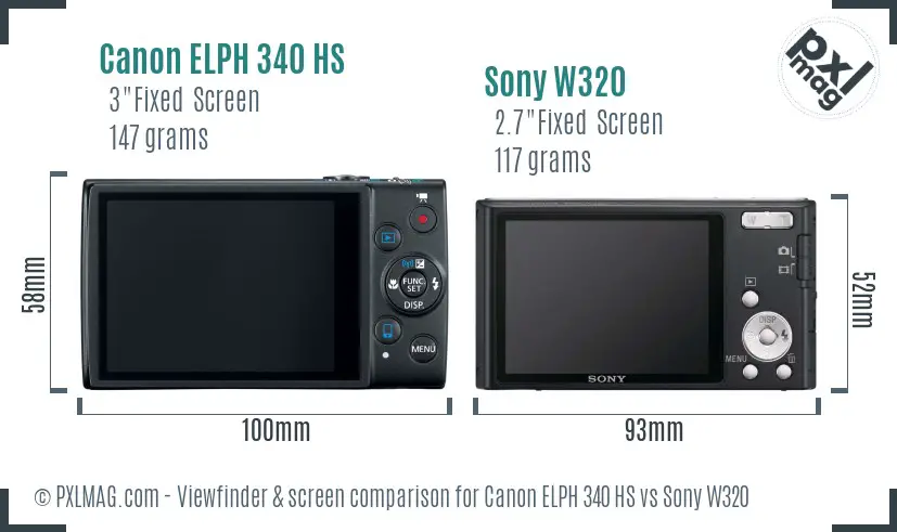 Canon ELPH 340 HS vs Sony W320 Screen and Viewfinder comparison