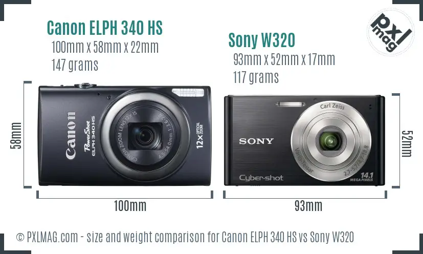 Canon ELPH 340 HS vs Sony W320 size comparison