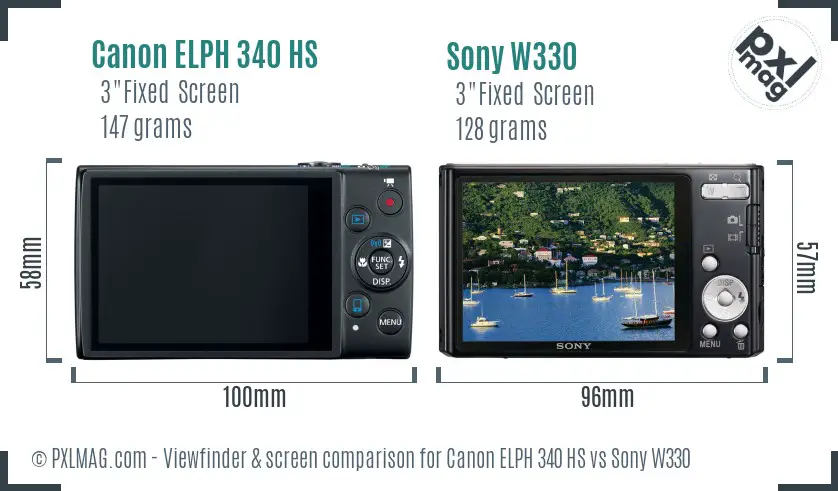 Canon ELPH 340 HS vs Sony W330 Screen and Viewfinder comparison