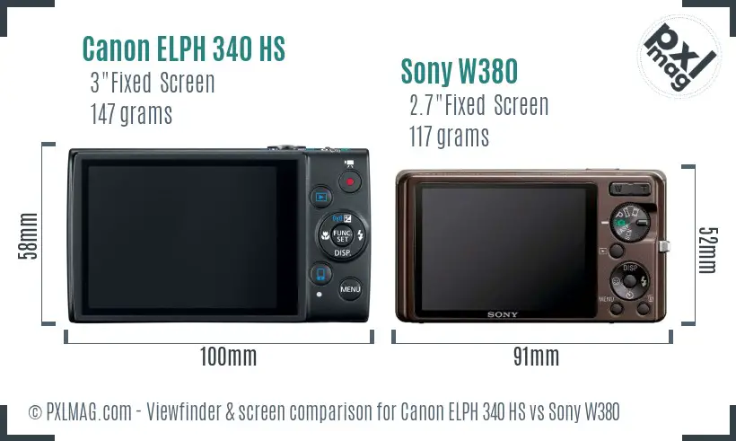 Canon ELPH 340 HS vs Sony W380 Screen and Viewfinder comparison