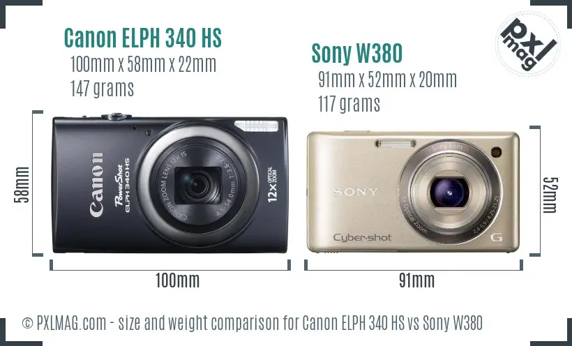 Canon ELPH 340 HS vs Sony W380 size comparison