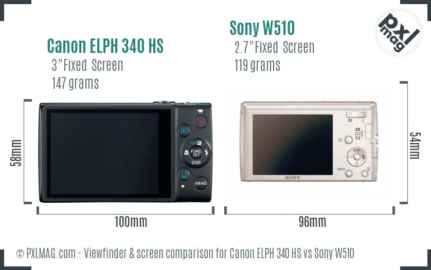Canon ELPH 340 HS vs Sony W510 Screen and Viewfinder comparison Canon ELPH 340 HS vs Sony W510 Screen and Viewfinder comparison