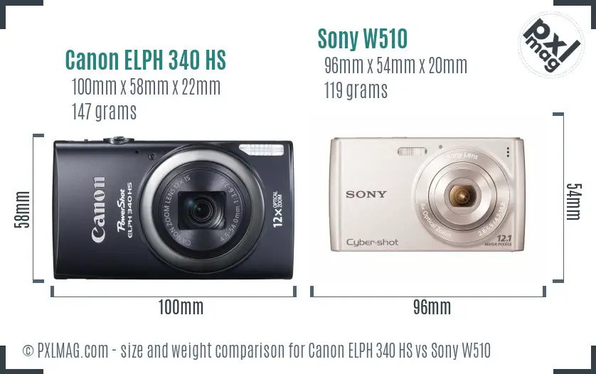 Canon ELPH 340 HS vs Sony W510 size comparison Canon ELPH 340 HS vs Sony W510 size comparison