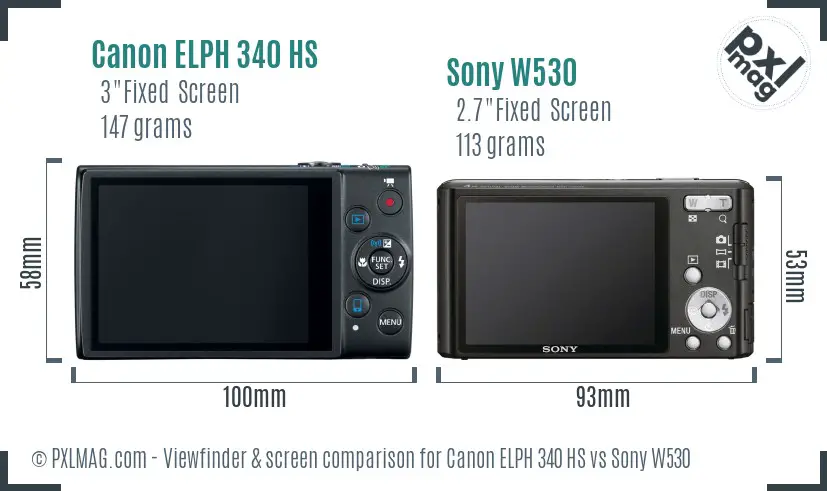 Canon ELPH 340 HS vs Sony W530 Screen and Viewfinder comparison