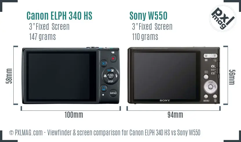 Canon ELPH 340 HS vs Sony W550 Screen and Viewfinder comparison