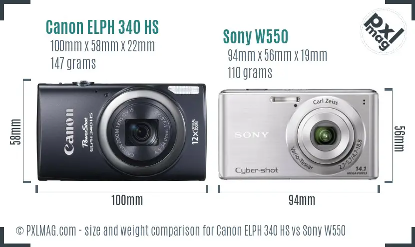 Canon ELPH 340 HS vs Sony W550 size comparison